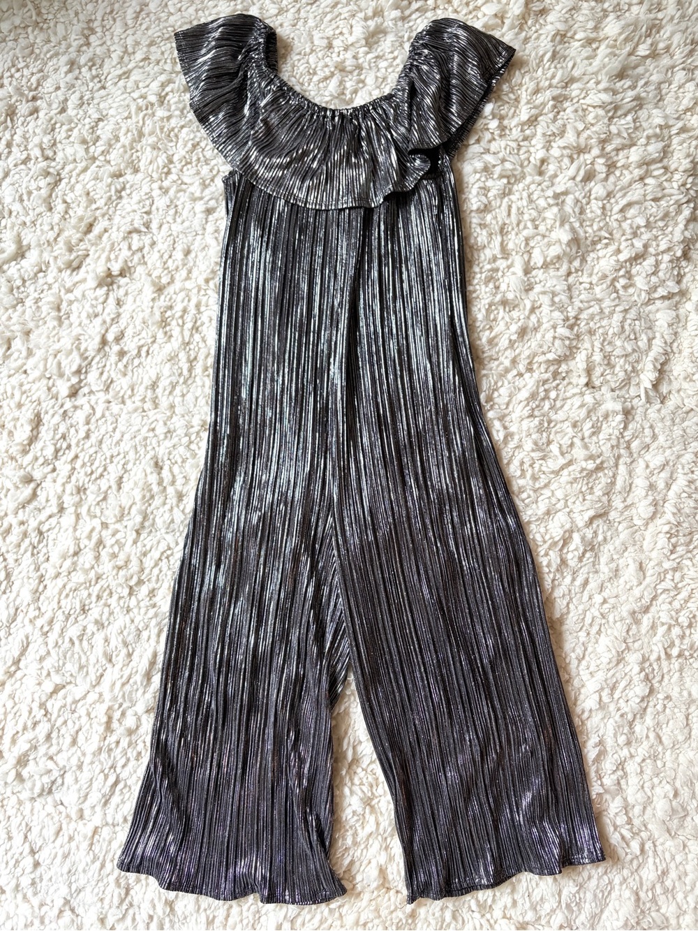 Metallic Pleated Off-Shoulder Jumpsuit